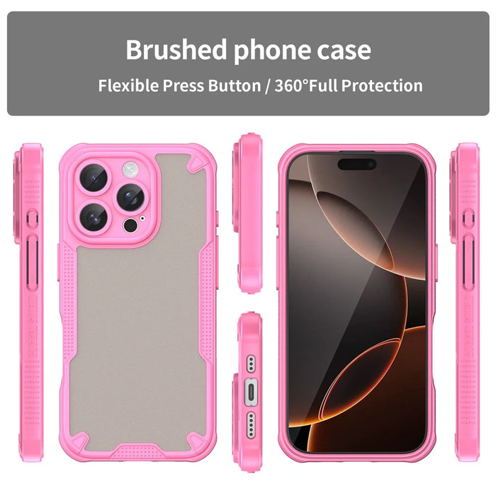 Armor Series For iPhone 16 Pro Case PC+TPU Semi-Transparent Frosted Finish Protective Phone Cover - Pink - 2
