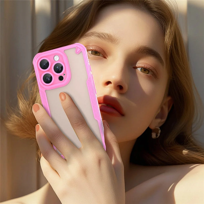 Armor Series For iPhone 16 Pro Case PC+TPU Semi-Transparent Frosted Finish Protective Phone Cover - Pink - 3