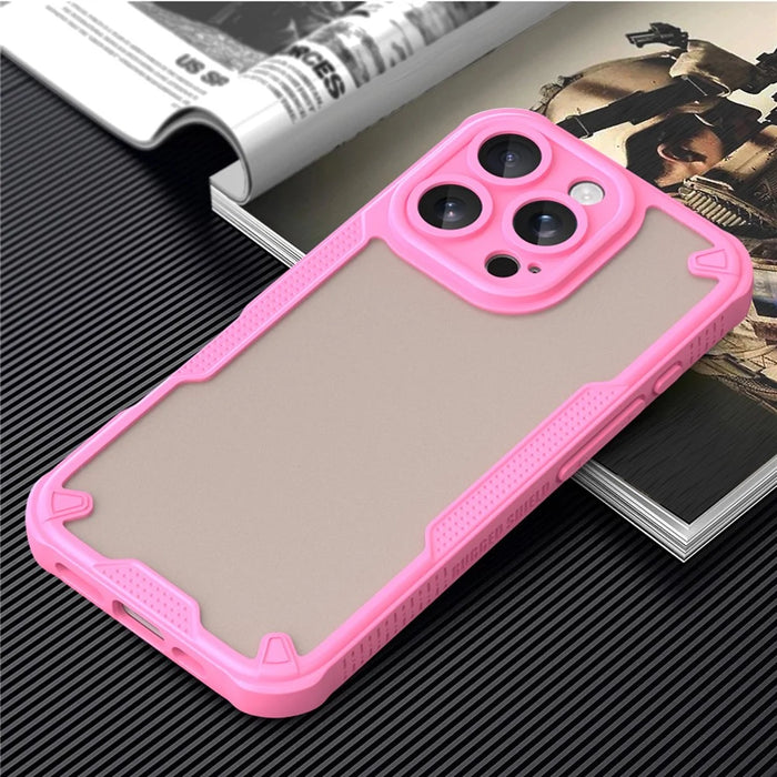 Armor Series For iPhone 16 Pro Case PC+TPU Semi-Transparent Frosted Finish Protective Phone Cover - Pink - 7