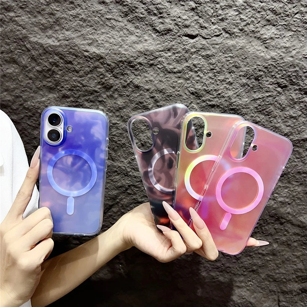 For iPhone 16 Case Compatible with MagSafe Ink Painting IMD PC+TPU Phone Cover - Pink - 4