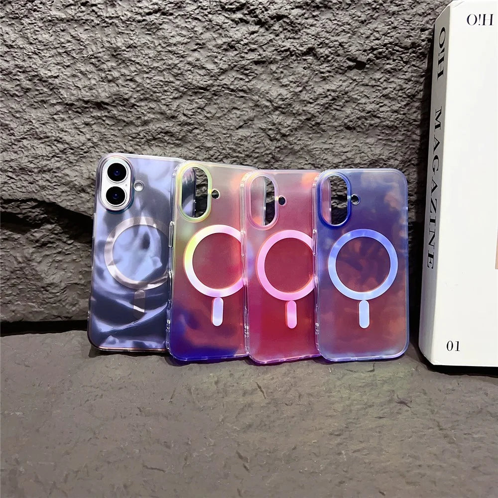 For iPhone 16 Case Compatible with MagSafe Ink Painting IMD PC+TPU Phone Cover - Pink - 5