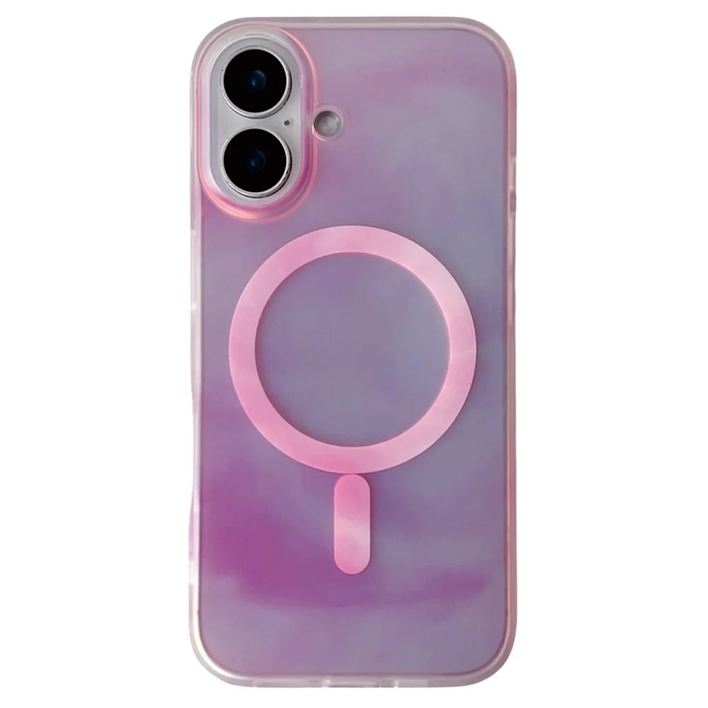 For iPhone 16 Plus Case Compatible with MagSafe Ink Painting IMD PC+TPU Phone Cover - Pink - 1