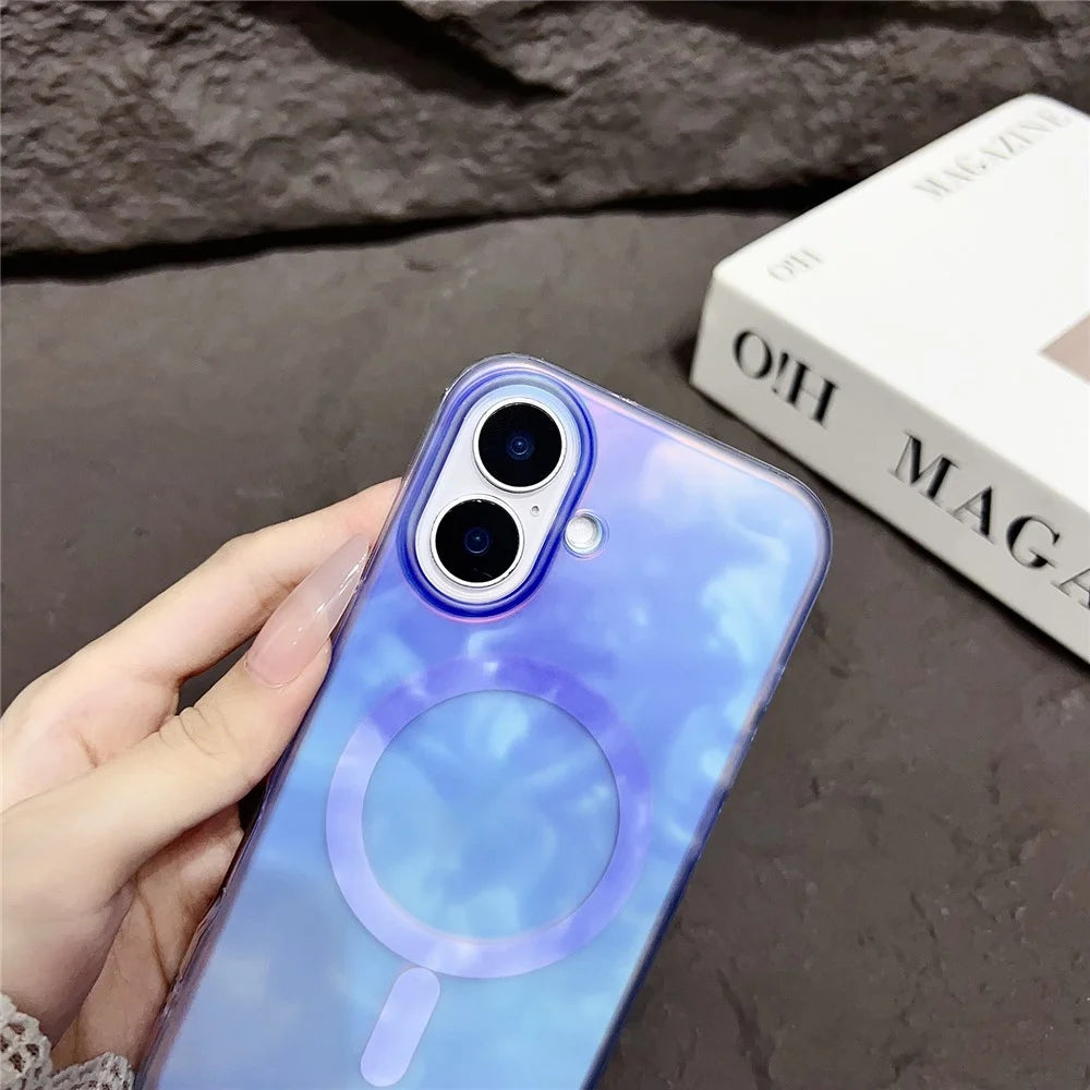 For iPhone 16 Plus Case Compatible with MagSafe Ink Painting IMD PC+TPU Phone Cover - Pink - 6