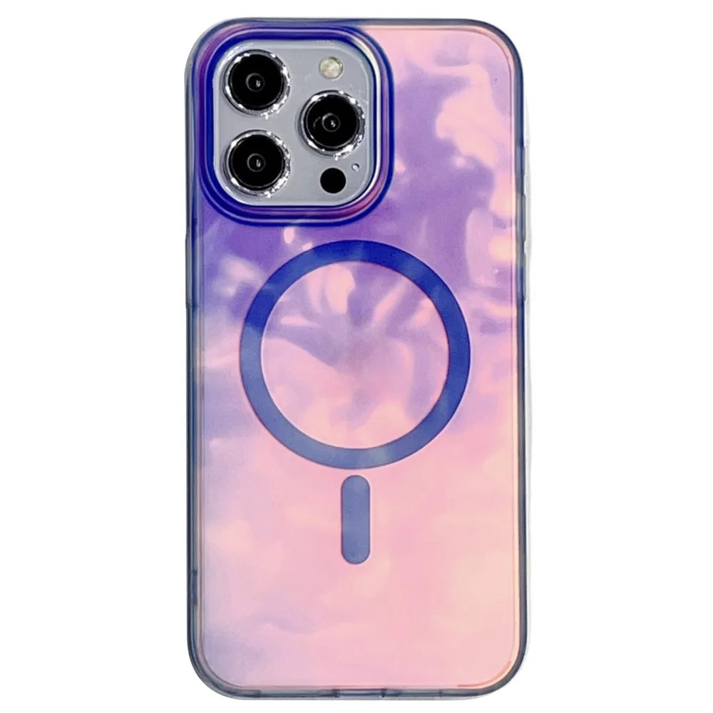 For iPhone 16 Pro Max Case Compatible with MagSafe Ink Painting IMD PC+TPU Phone Cover - Blue - 1