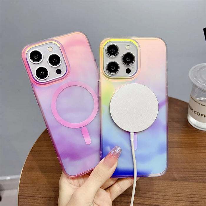 For iPhone 16 Pro Case Compatible with MagSafe Ink Painting IMD PC+TPU Phone Cover - Blue - 4