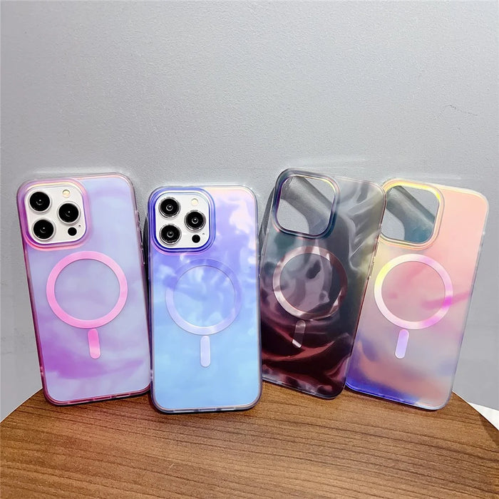 For iPhone 16 Pro Case Compatible with MagSafe Ink Painting IMD PC+TPU Phone Cover - Blue - 7