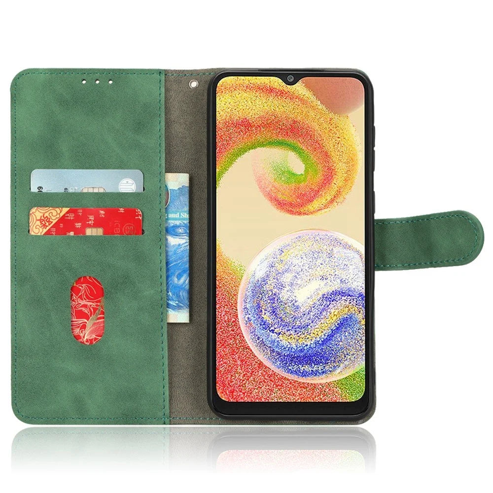 For Samsung Galaxy A04 4G (164.4 x 76.3 x 9.1 mm) Skin-touch Feeling PU Leather Magnetic Phone Case Full Protection Stand Wallet Shockproof Flip Cover - Green - 2