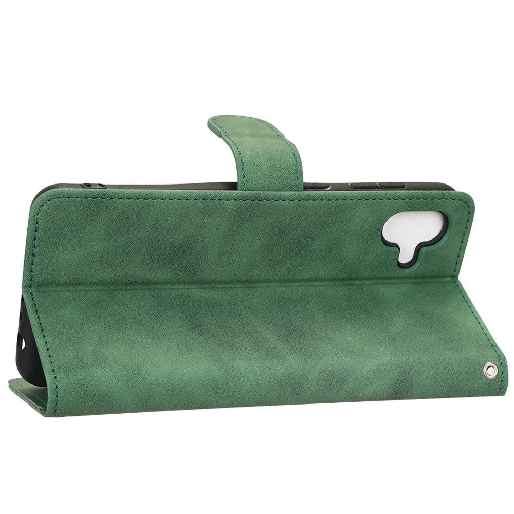For Samsung Galaxy A04 4G (164.4 x 76.3 x 9.1 mm) Skin-touch Feeling PU Leather Magnetic Phone Case Full Protection Stand Wallet Shockproof Flip Cover - Green - 3