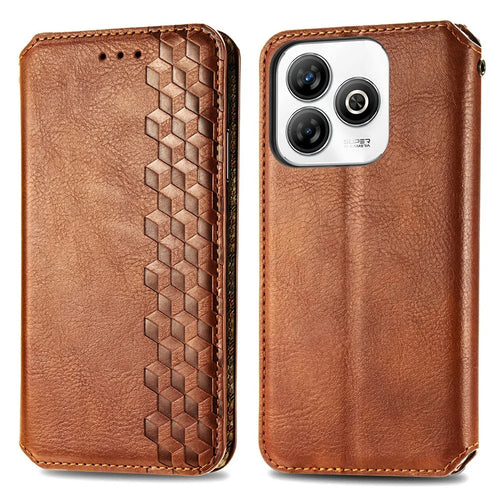 For ZTE Blade A75 4G PU Leather Case Rhombus Imprint Wallet Stand Phone Cover - Brown - 1