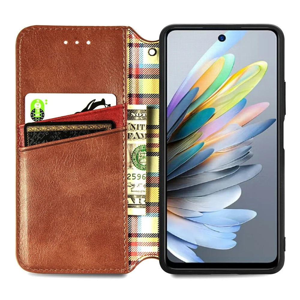 For ZTE Blade A75 4G PU Leather Case Rhombus Imprint Wallet Stand Phone Cover - Brown - 2