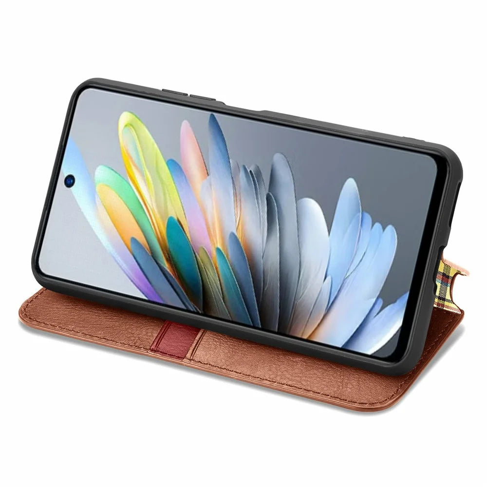 For ZTE Blade A75 4G PU Leather Case Rhombus Imprint Wallet Stand Phone Cover - Brown - 3