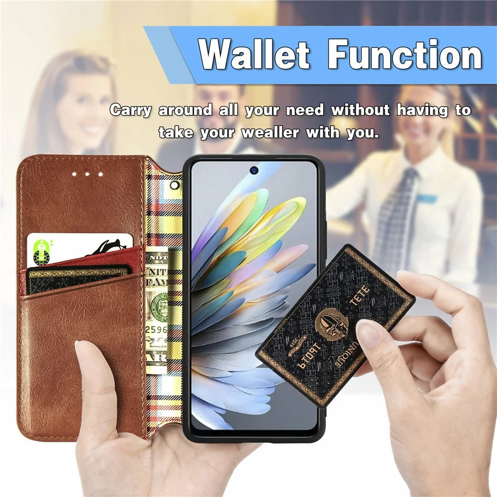 For ZTE Blade A75 4G PU Leather Case Rhombus Imprint Wallet Stand Phone Cover - Brown - 4