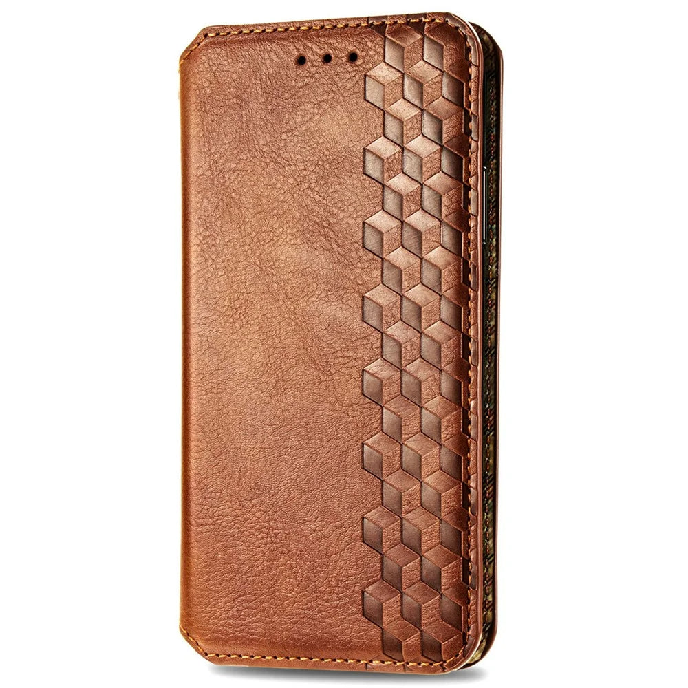 For ZTE Blade A75 4G PU Leather Case Rhombus Imprint Wallet Stand Phone Cover - Brown - 6