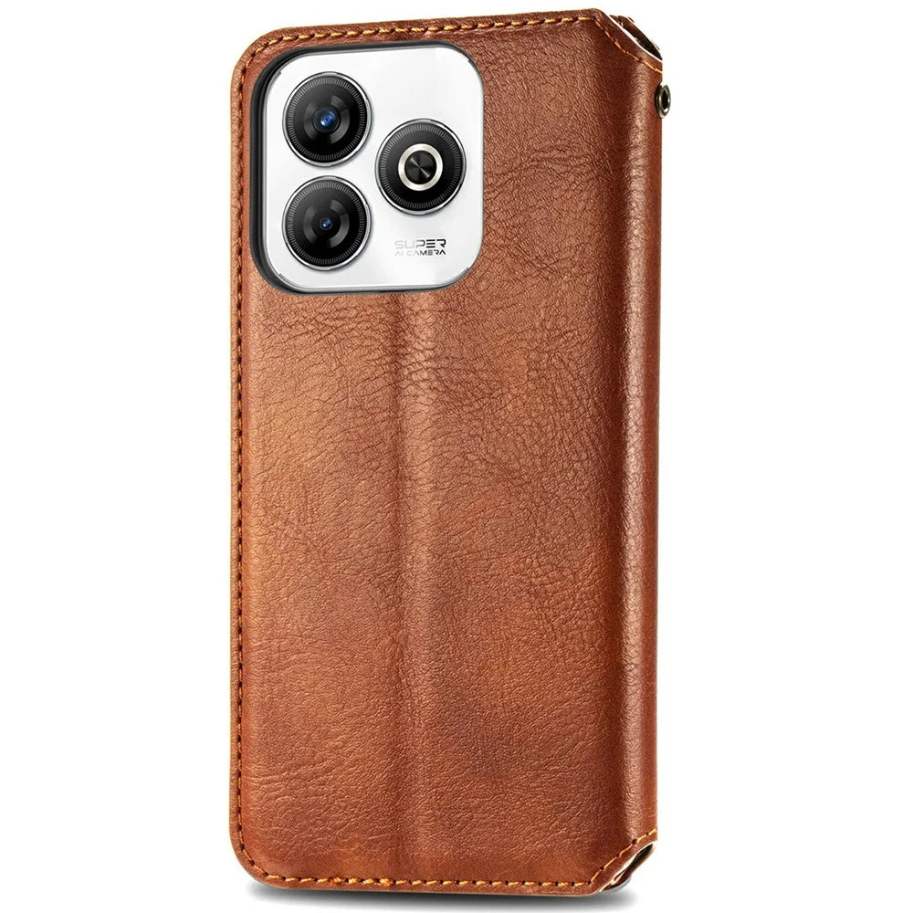 For ZTE Blade A75 4G PU Leather Case Rhombus Imprint Wallet Stand Phone Cover - Brown - 7