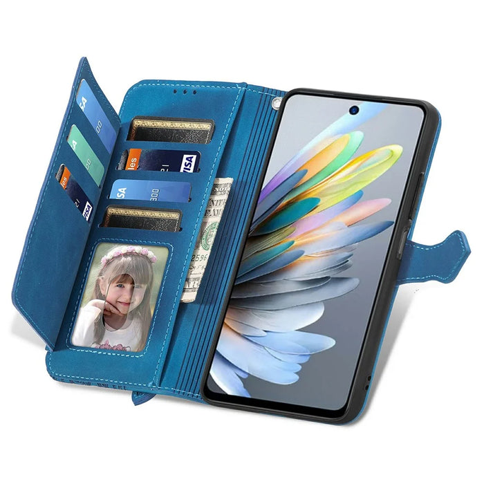 For ZTE Blade A75 4G Zipper Wallet Case with Strap Flower Imprint PU Leather Phone Cover - Blue - 2