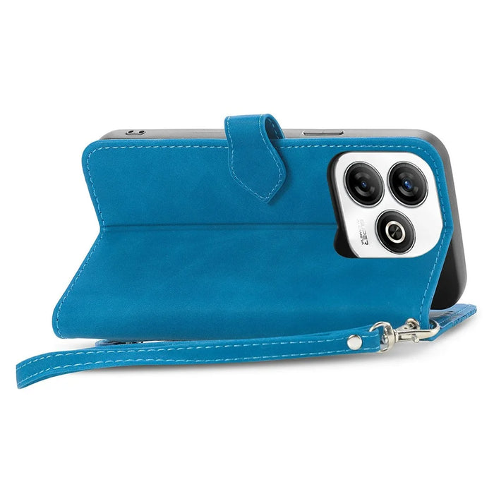 For ZTE Blade A75 4G Zipper Wallet Case with Strap Flower Imprint PU Leather Phone Cover - Blue - 4