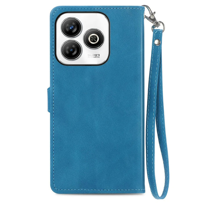 For ZTE Blade A75 4G Zipper Wallet Case with Strap Flower Imprint PU Leather Phone Cover - Blue - 7