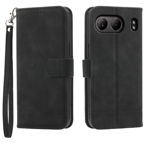 DIERFENG DF-03 For OnePlus Nord 4 Leather Case Lines Imprint Wallet Phone Cover - Black - 1