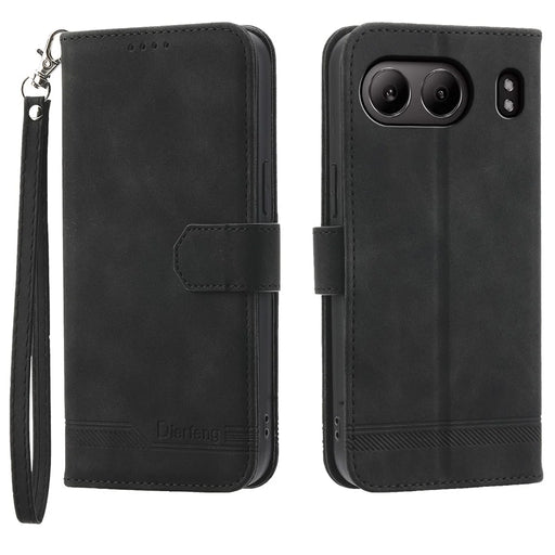 DIERFENG DF-03 For OnePlus Nord 4 Leather Case Lines Imprint Wallet Phone Cover - Black - 1
