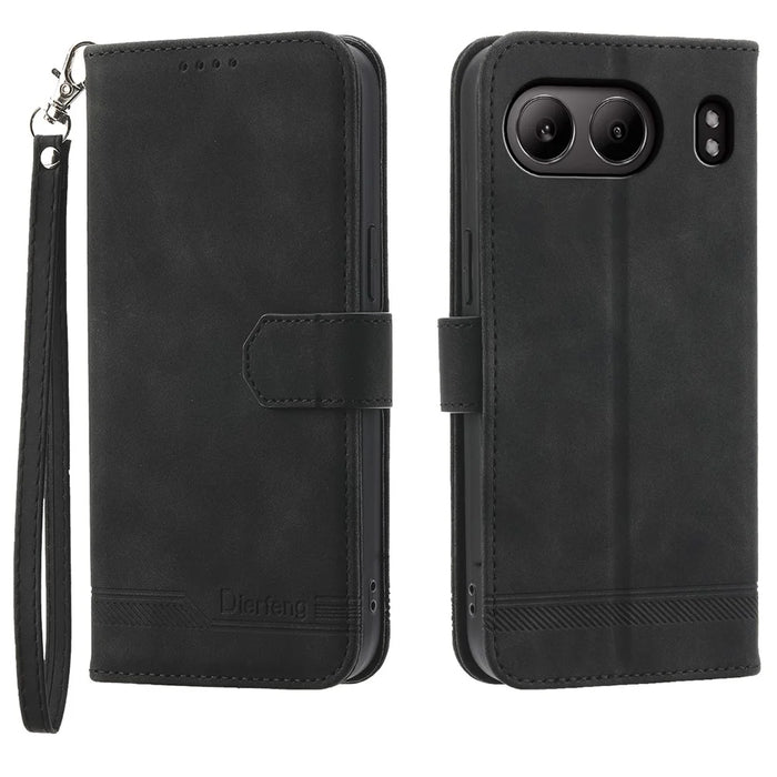 DIERFENG DF-03 For OnePlus Nord 4 Leather Case Lines Imprint Wallet Phone Cover - Black - 1