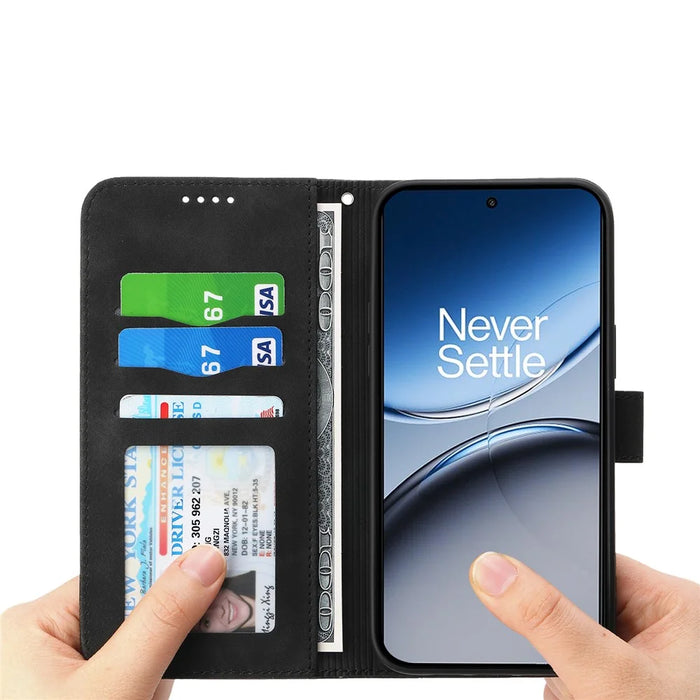 DIERFENG DF-03 For OnePlus Nord 4 Leather Case Lines Imprint Wallet Phone Cover - Black - 3