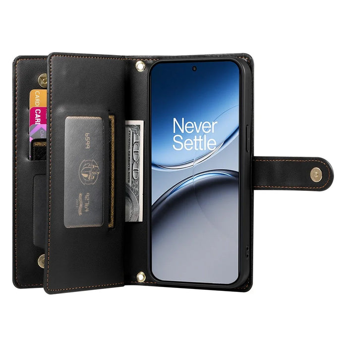 DF-011 For OnePlus Nord 4 Case Zipper Pocket Wallet Leather Phone Cover with Straps - Black - 2