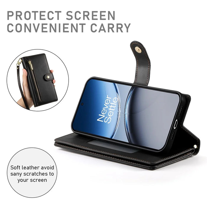 DF-011 For OnePlus Nord 4 Case Zipper Pocket Wallet Leather Phone Cover with Straps - Black - 3
