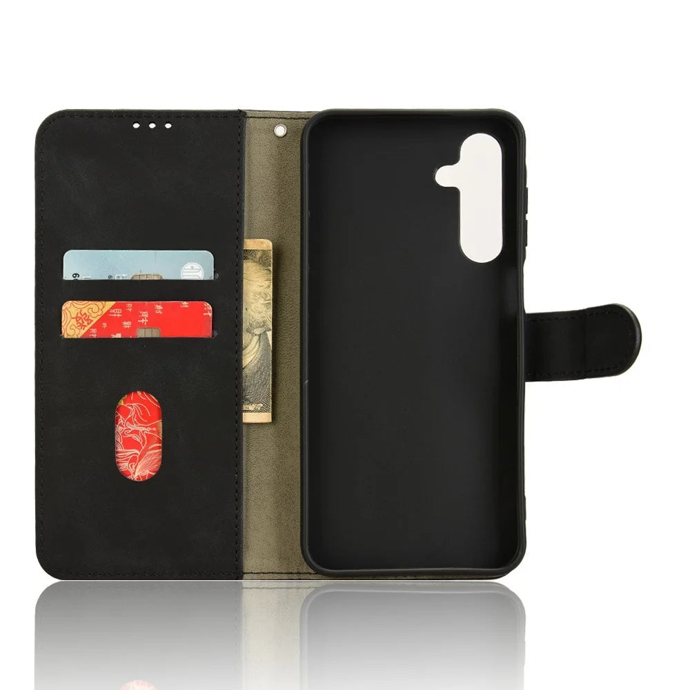 For Samsung Galaxy A16 5G / A16 4G Leather Case Skin-Feel Anti-Drop Wallet Flip Phone Cover - Black - 4