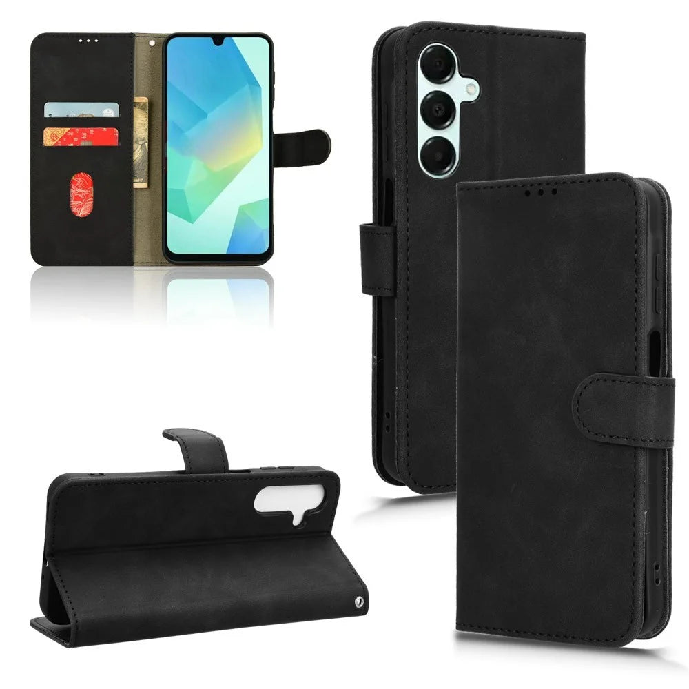 For Samsung Galaxy A16 5G / A16 4G Leather Case Skin-Feel Anti-Drop Wallet Flip Phone Cover - Black - 5