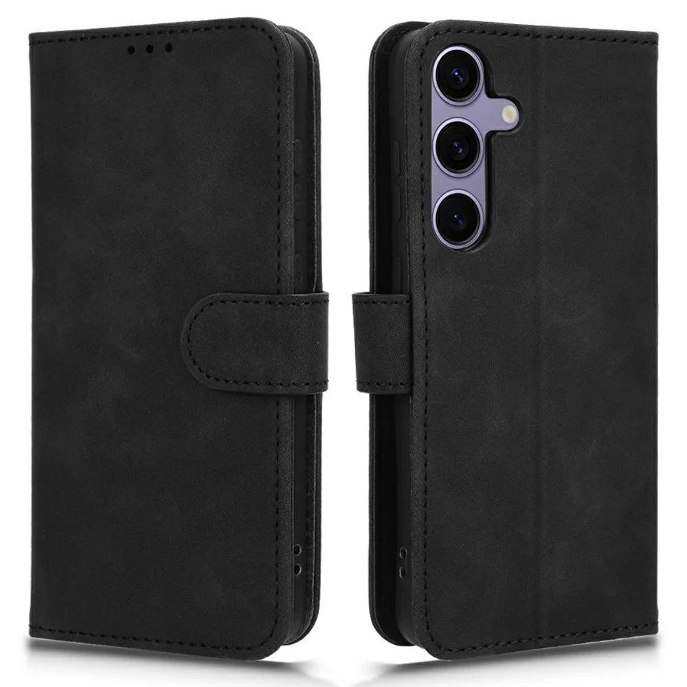 For Samsung Galaxy S24 FE Leather Case Skin-Feel Anti-Drop Wallet Flip Phone Cover - Black - 1