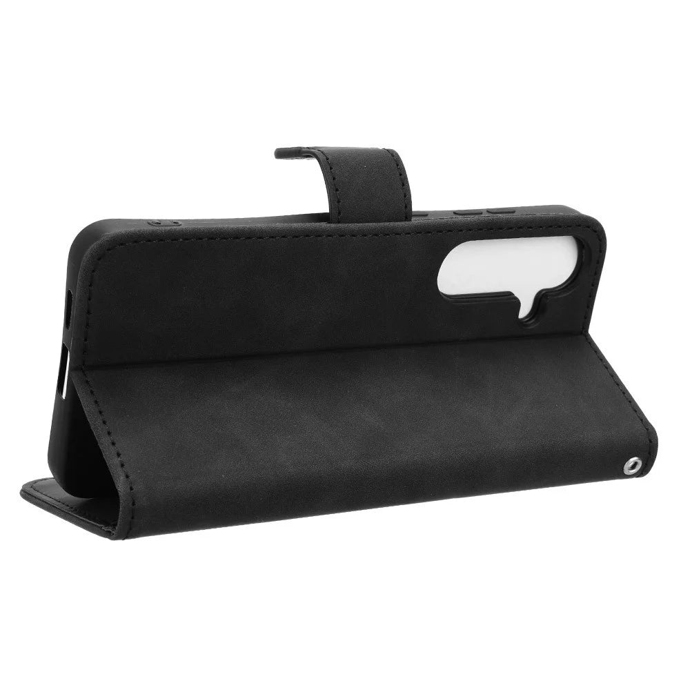 For Samsung Galaxy S24 FE Leather Case Skin-Feel Anti-Drop Wallet Flip Phone Cover - Black - 3