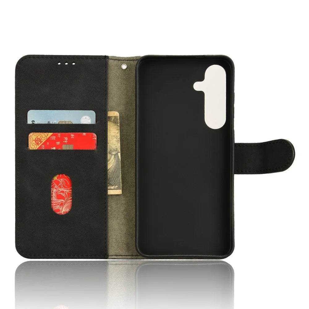 For Samsung Galaxy S24 FE Leather Case Skin-Feel Anti-Drop Wallet Flip Phone Cover - Black - 4