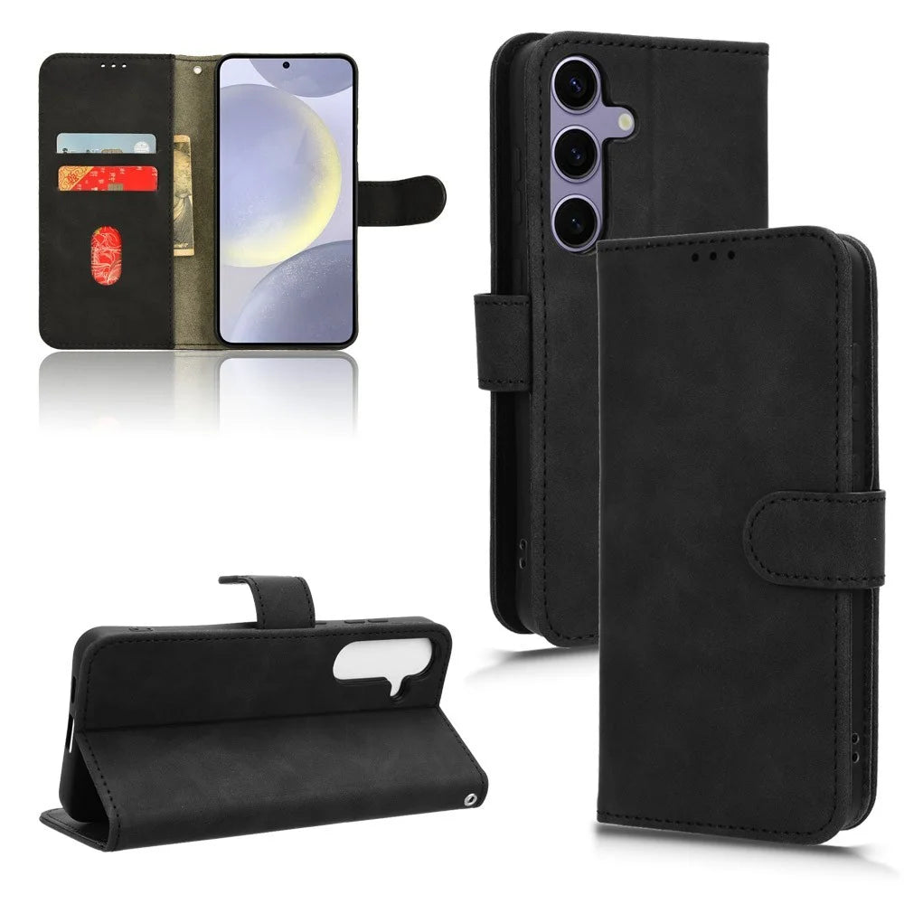 For Samsung Galaxy S24 FE Leather Case Skin-Feel Anti-Drop Wallet Flip Phone Cover - Black - 5