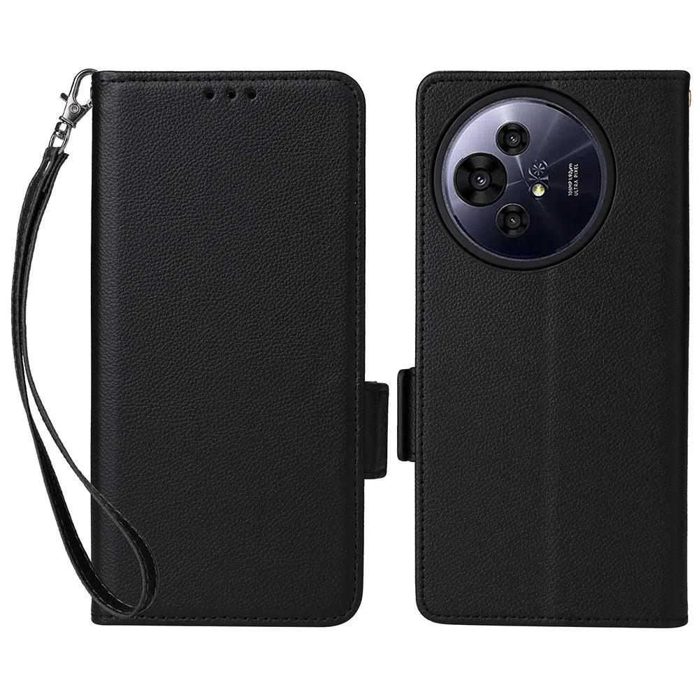 For TCL 50 Pro Nxtpaper 5G / 50 Nxtpaper 5G / TCL P10 / 60 XE NxtPaper 5G Case with Wrist Strap Litchi Texture PU Leather Phone Cover - Black - 1