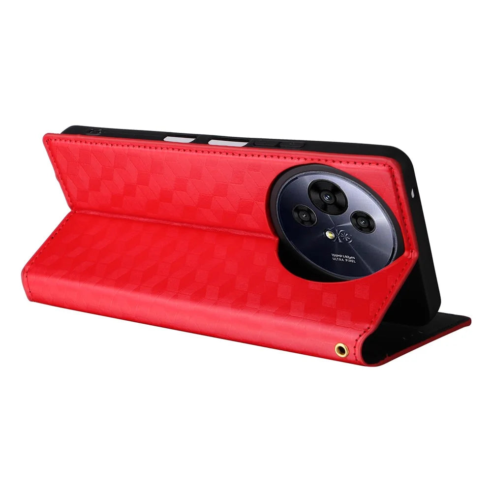 For TCL 50 Pro Nxtpaper 5G / 50 Nxtpaper 5G / TCL P10 / 60 XE NxtPaper 5G Wallet Case Rhombus Imprinted Leather Phone Cover - Red - 5