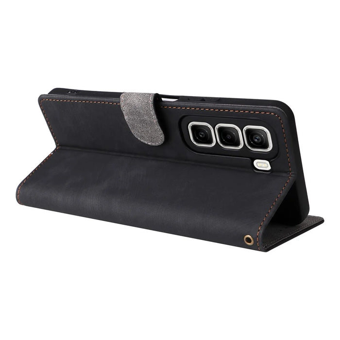 For Infinix Hot 50 4G X6882 Wallet Case RFID Blocking PU Leather Cover Stand View - Black - 4