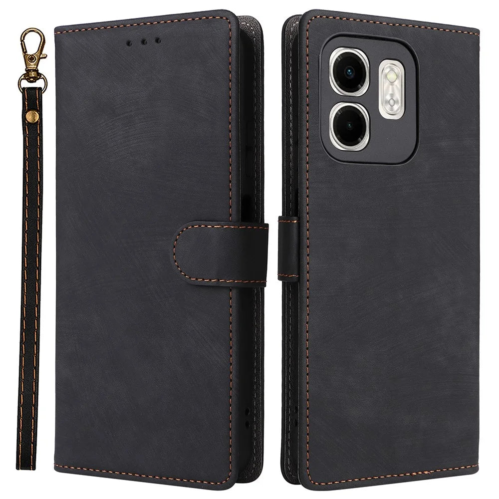 For Infinix Smart 9 4G X6532 / Hot 50i 4G X6531 Wallet Case RFID Blocking PU Leather Cover Stand View - Black - 1
