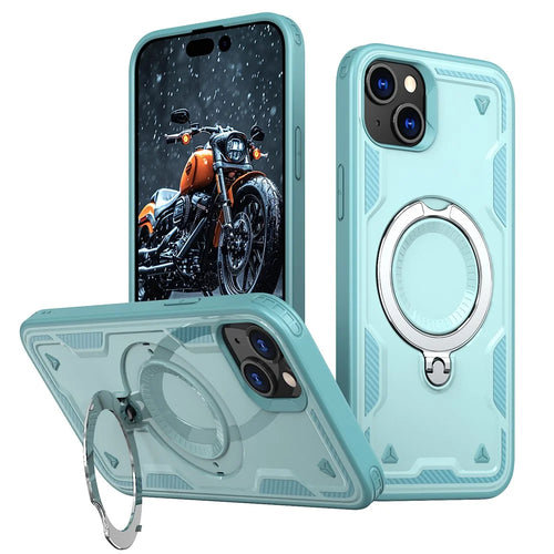 For iPhone 15 Case Compatible with MagSafe Military Protection PC+TPU Kickstand Phone Cover - Baby Blue - 1