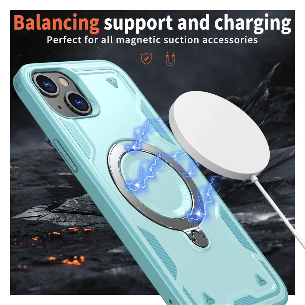 For iPhone 15 Case Compatible with MagSafe Military Protection PC+TPU Kickstand Phone Cover - Baby Blue - 2
