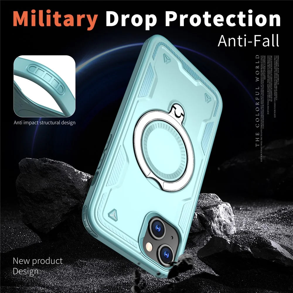 For iPhone 15 Case Compatible with MagSafe Military Protection PC+TPU Kickstand Phone Cover - Baby Blue - 3