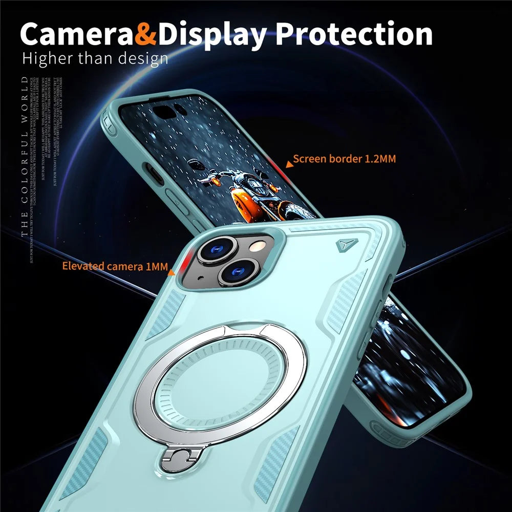 For iPhone 15 Case Compatible with MagSafe Military Protection PC+TPU Kickstand Phone Cover - Baby Blue - 5