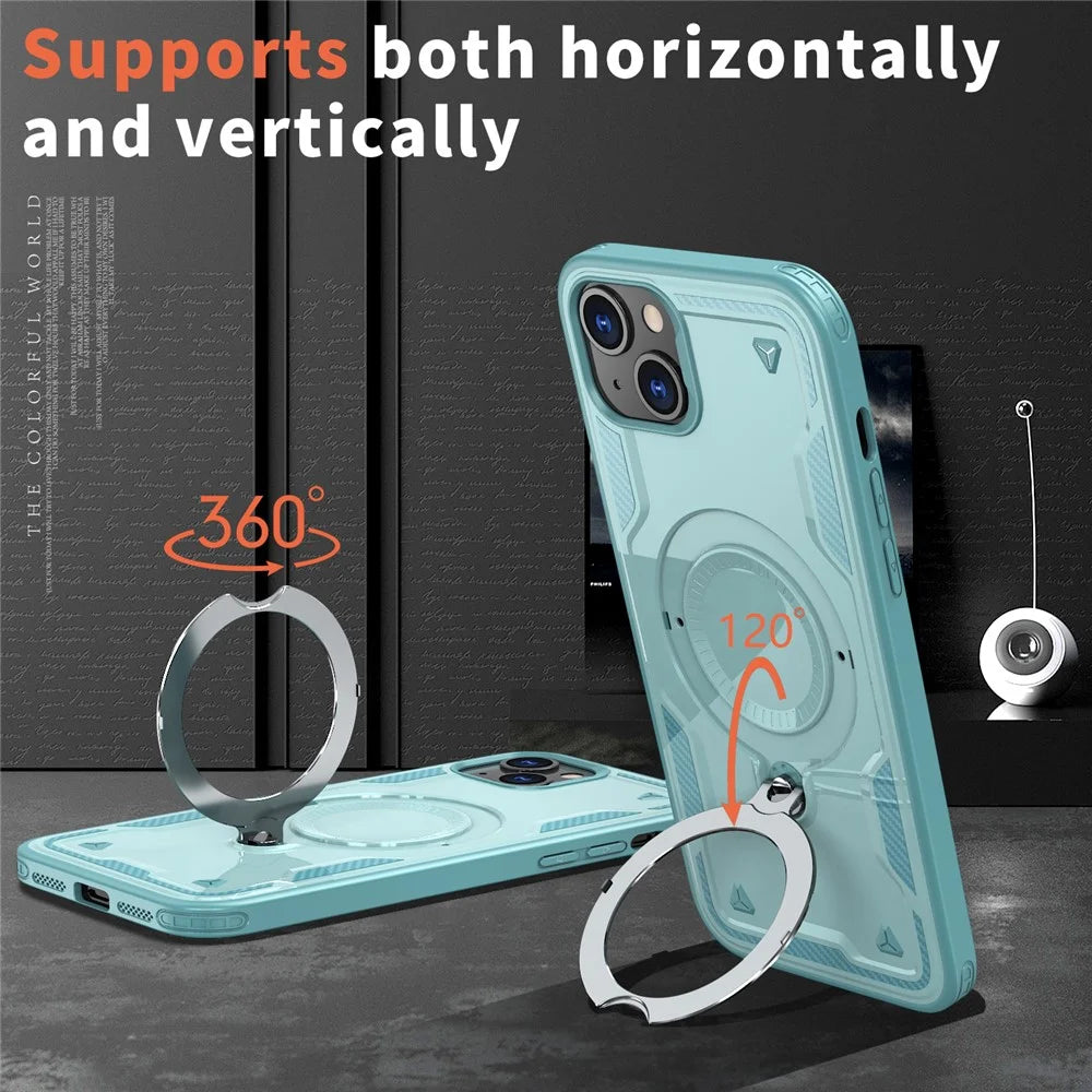 For iPhone 15 Case Compatible with MagSafe Military Protection PC+TPU Kickstand Phone Cover - Baby Blue - 6