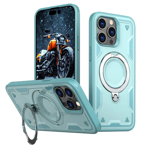 For iPhone 15 Pro Case Compatible with MagSafe Military Protection PC+TPU Kickstand Phone Cover - Baby Blue - 1