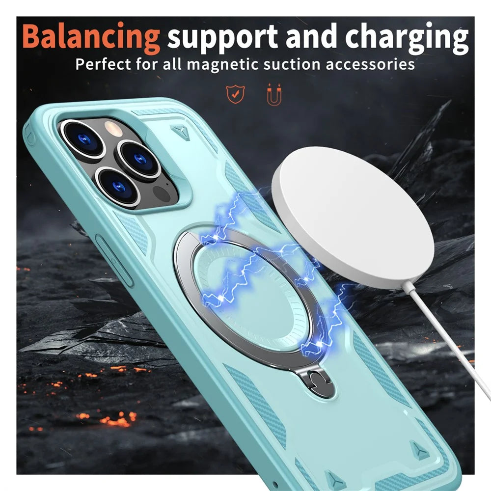 For iPhone 15 Pro Case Compatible with MagSafe Military Protection PC+TPU Kickstand Phone Cover - Baby Blue - 2