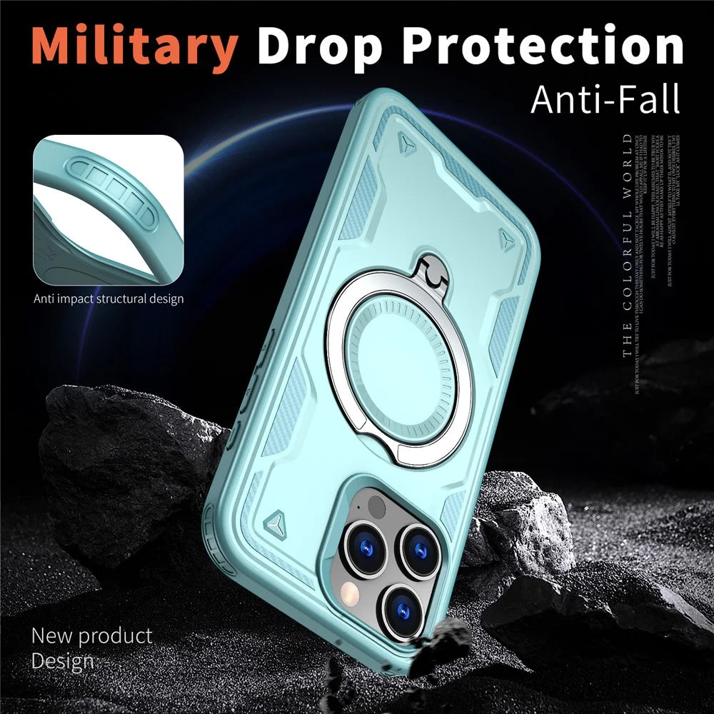 For iPhone 15 Pro Case Compatible with MagSafe Military Protection PC+TPU Kickstand Phone Cover - Baby Blue - 3