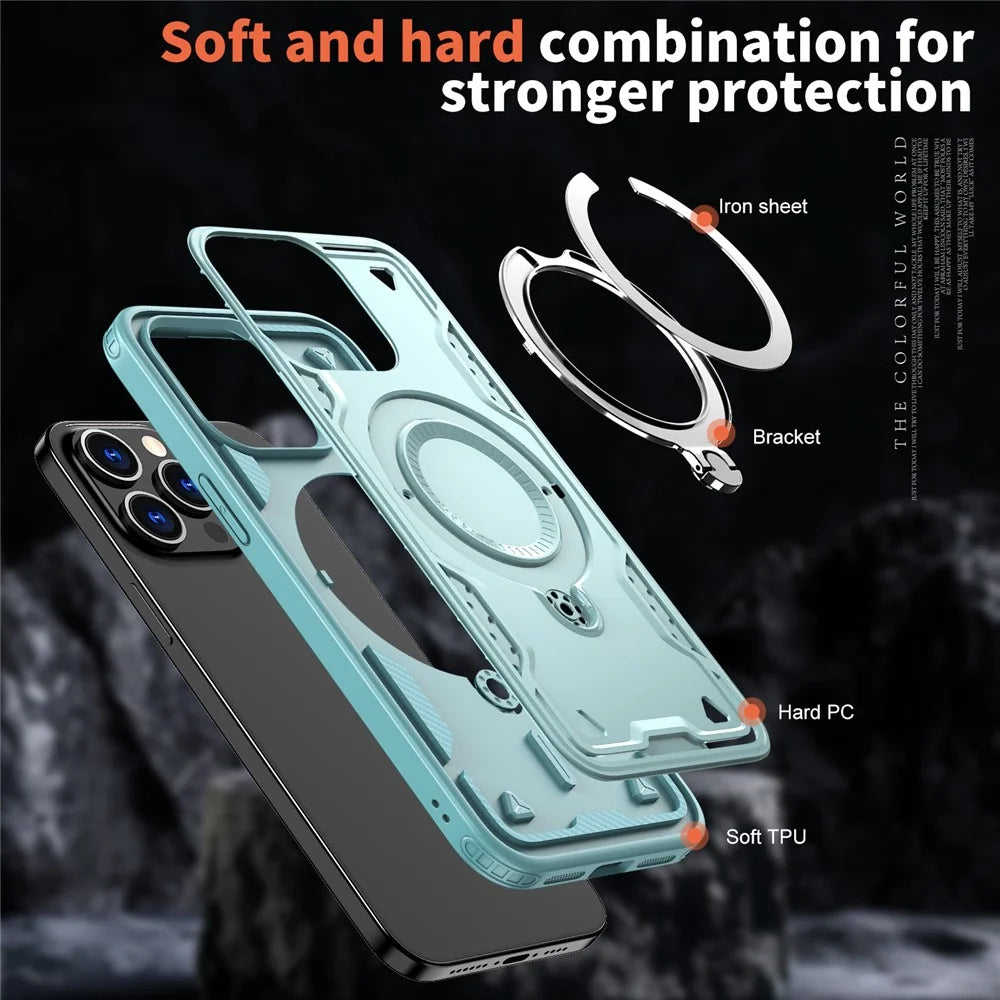 For iPhone 15 Pro Case Compatible with MagSafe Military Protection PC+TPU Kickstand Phone Cover - Baby Blue - 4