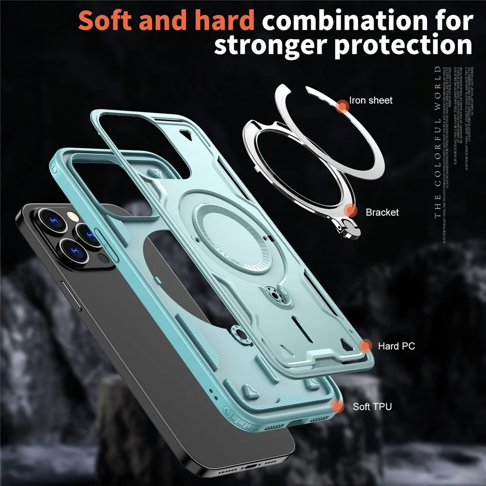For iPhone 14 Pro Max Case Compatible with MagSafe Military Protection PC+TPU Kickstand Phone Cover - Baby Blue - 4