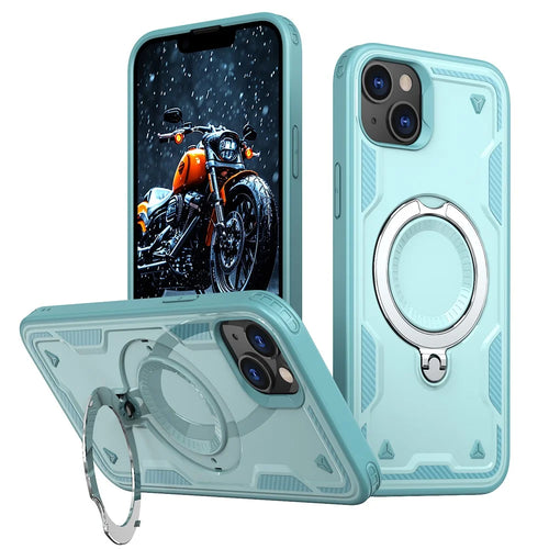 For iPhone 14 / 13 Case Compatible with MagSafe Military Protection PC+TPU Kickstand Phone Cover - Baby Blue - 1