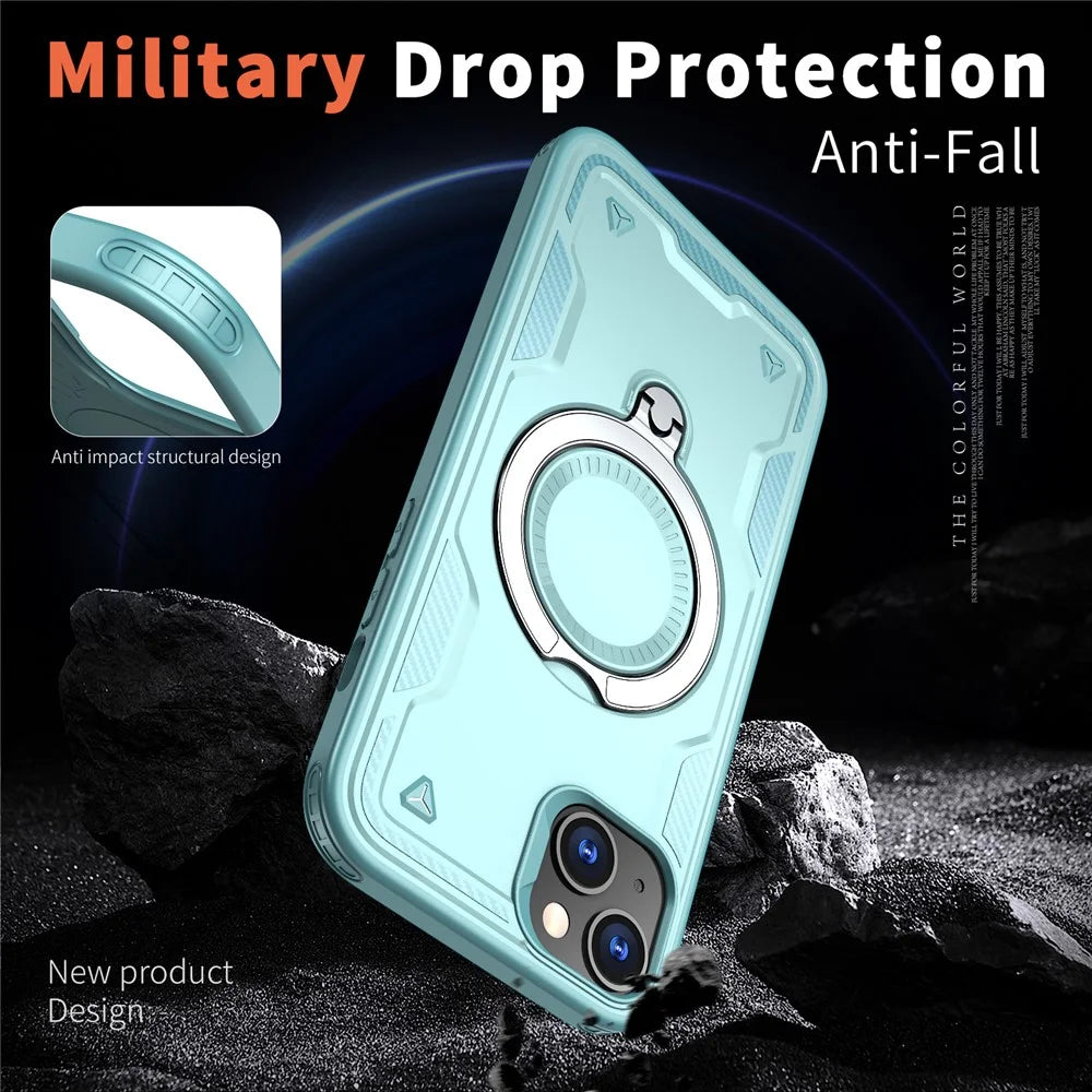 For iPhone 14 / 13 Case Compatible with MagSafe Military Protection PC+TPU Kickstand Phone Cover - Baby Blue - 3