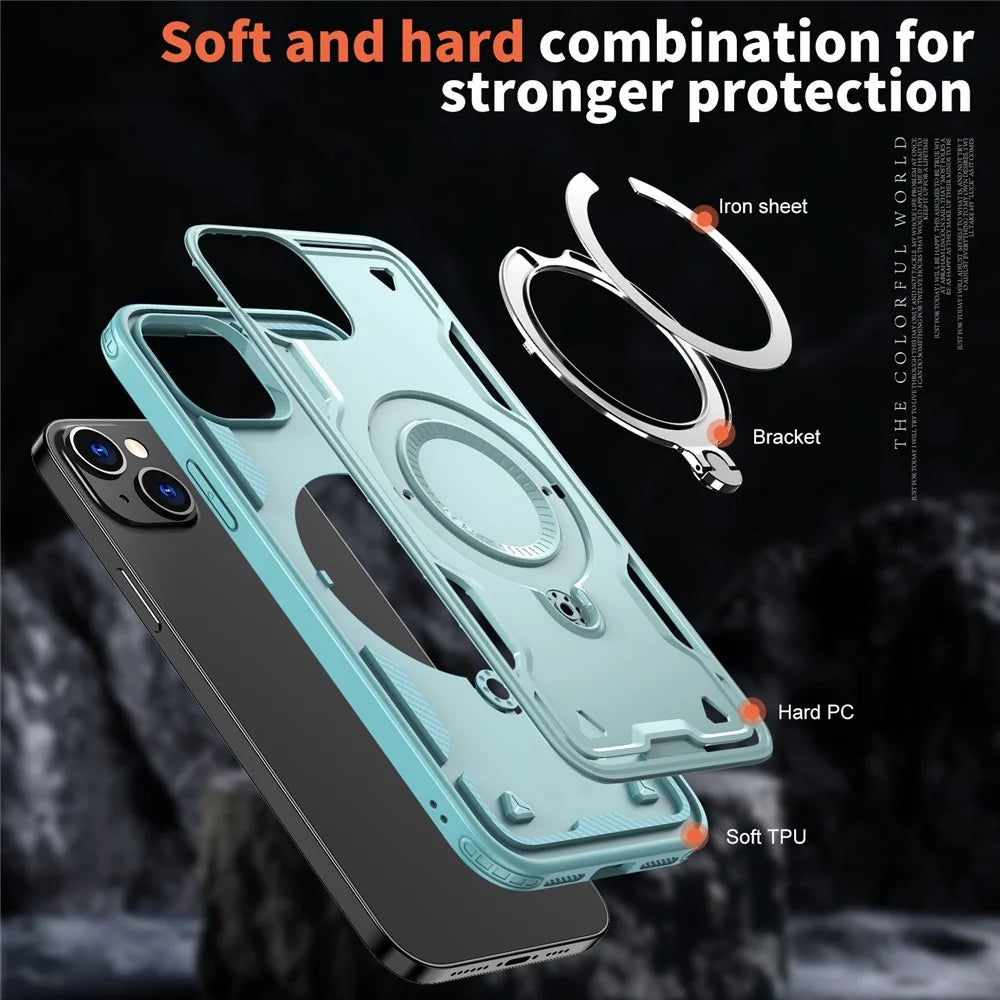 For iPhone 14 / 13 Case Compatible with MagSafe Military Protection PC+TPU Kickstand Phone Cover - Baby Blue - 4